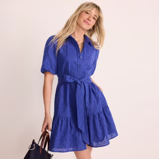 Lands' End Women's Eyelet Knee Length Shirt Dress