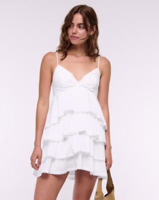 Abercrombie & Fitch V-Neck Ruffle Tiered Mini Dress