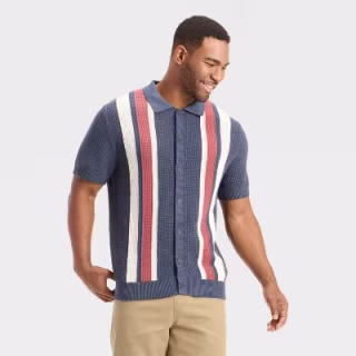 Goodfellow & Co Men's Striped Full Button Sweater