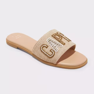 A New Day Women's Nehemia Beaded Canvas Slide Sandals
