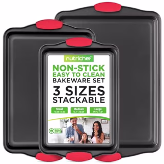 NutriChef 3-Piece Nonstick Kitchen Oven Baking Pans