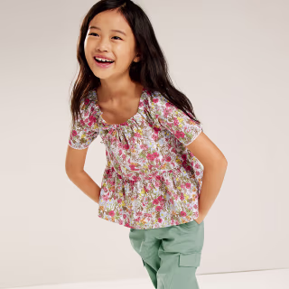 Lands' End Girls Flutter Sleeve Tiered Peasant Top
