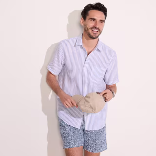 Lands' End Men's Traditional Fit Short Sleeve Linen Shirt