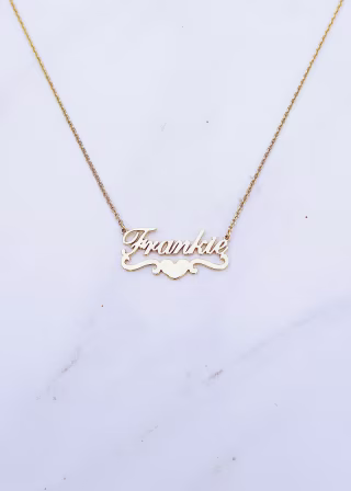 Ten Wilde Heart Script Nameplate Necklace