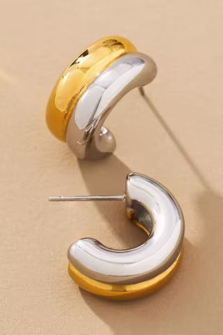 Anthropologie Mixed Metal Double Hoop Earrings