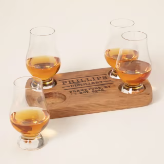 Uncommon Goods Personalized Bourbon Barrel Flight with Glasses