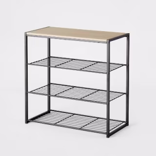 Brightroom 4-Tier Shoe Rack Metal with Natural Wood