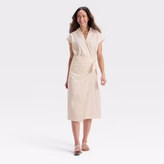 Universal Thread Short Sleeve Wrap Waist Midi Shirtdress