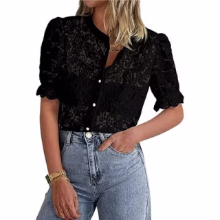 PrettyGarden Short Puff Sleeve Blouse