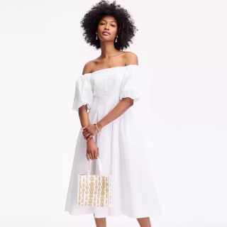 On 34th Off-The-Shoulder Puff-Sleeve Midi Dress