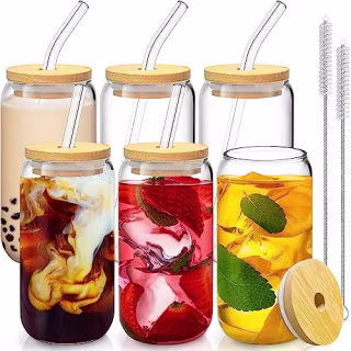 Sentvend Drinking Glasses with Bamboo Lids