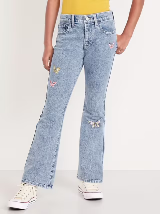 High-waisted Embroidered Flare-leg Jeans for Girls