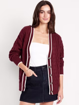 Slouchy Cable-knit Cardigan Sweater
