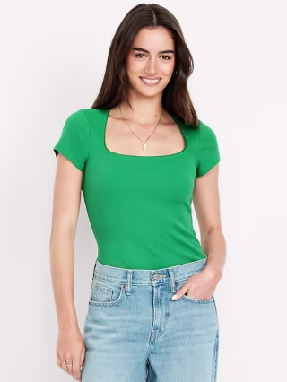 Square-Neck Ribbed T-Shirt