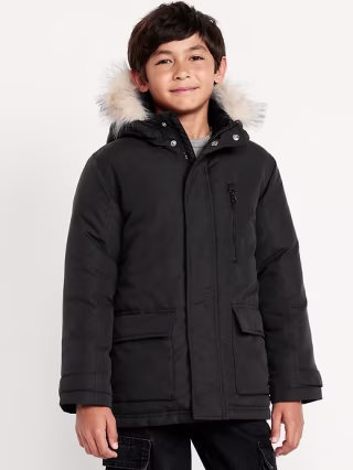 Water-resistant Faux-fur Hooded Parka Jacket for Boys