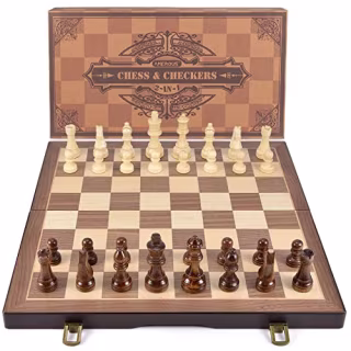 Amerous Magnetic Wooden Chess And Checkers Game Set