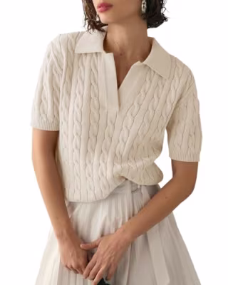 Imily Bela Women's Cable Short Sleeve Knit Sweater