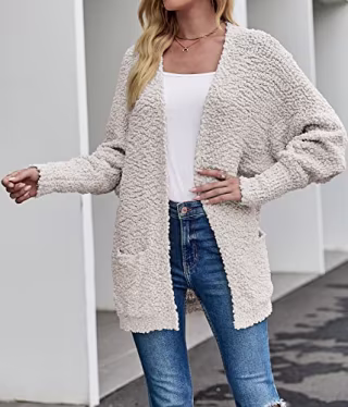 Merokeety Fuzzy Popcorn Sweater Coat