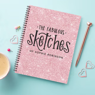 Personalized Elegant Pink Glitter Sketchbook 