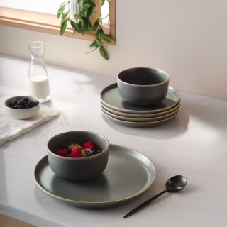 Threshold Stoneware Tilley Dinnerware Set Olive Green (12 Piece)