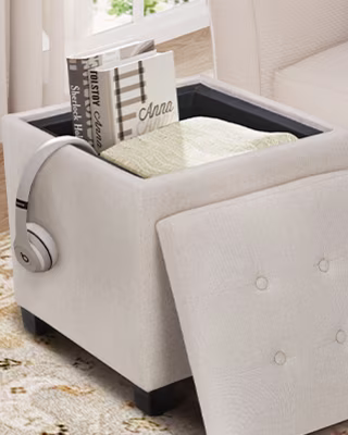 Colamy Fabric Square Storage Ottoman