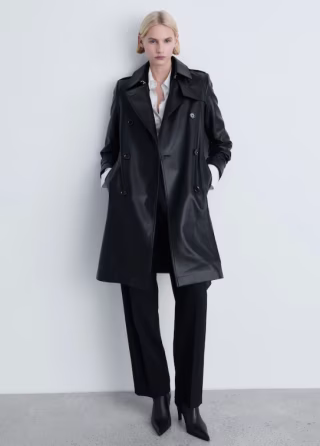 Mango Leather-Effect Trench Coat