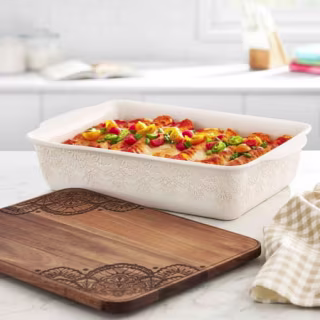 The Pioneer Woman 9" x 13" Vintage Lace Ceramic Casserole Baking Dish with Wood Lid