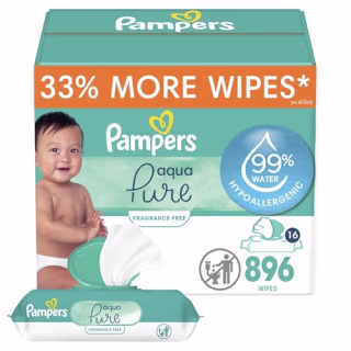 Pampers Baby Wipes Aqua Pure, 99% Water Based Wipes (16 Flip-Top Packs)