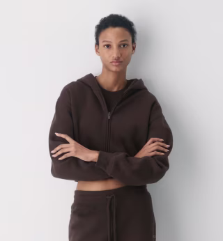 Aritzia Cozy Sweatfleece Perfect Crop Zip Hoodie