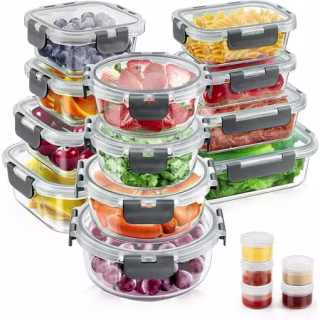 34pcs Glass Food Storage Containers with Lids Set
