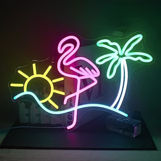 JURONG Flamingo Sun Palm Tree Neon Signs for Wall Decor