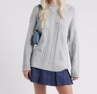 BP. Cabled Oversize Cotton Blend Crewneck Sweater