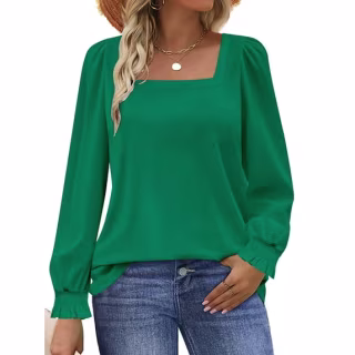 UVN Square Neck Long Sleeve Blouse