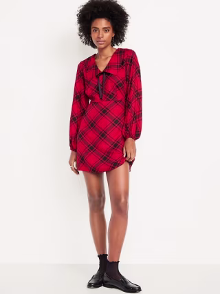 Fit & Flare Long-Sleeve Crepe Mini Dress