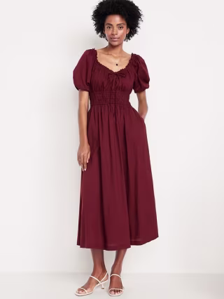 Fit & Flare Puff-Sleeve Midi Dress