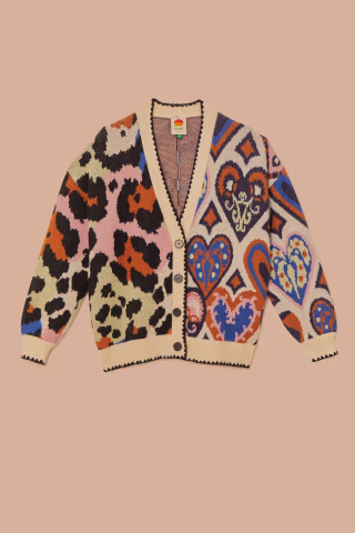 Farm Rio Mixed Ikat Hearts Knit Cardigan