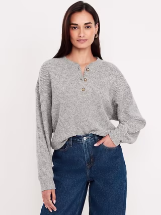 Oversized Cozy Waffle Henley Top