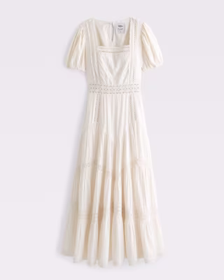 Abercrombie Women's Puff Sleeve Lace-Pieced Maxi Dress