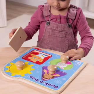 Melissa & Doug Ms. Rachel Wooden Peek-a-Boo Jumbo Peg Puzzle