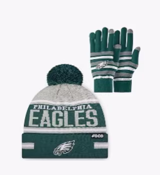 FOCO Philadelphia Eagles NFL Stretch Glove & Pom Beanie