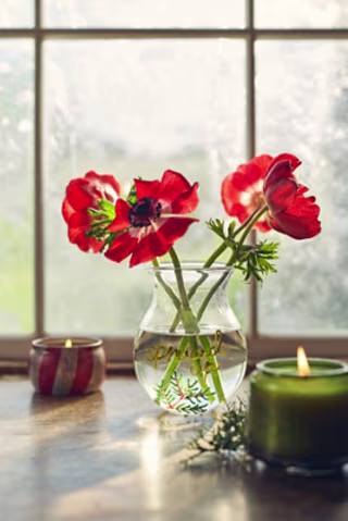 Anthropologie Festive Holiday Word-Play Glass Vase