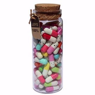 Capsule Notes Pills in a Glass Bottle