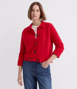 Loft Ribbed Button Tab Sweater Jacket