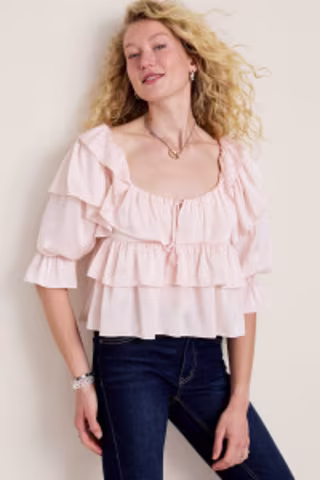 Ella Ruffle Tiered Satin Blouse