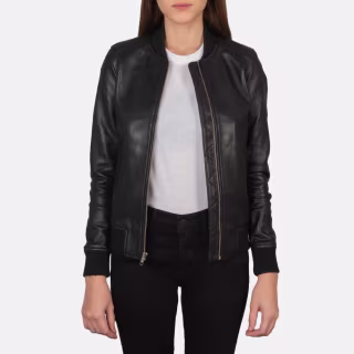 The Jacket Maker Bliss Black Leather Bomber Jacket