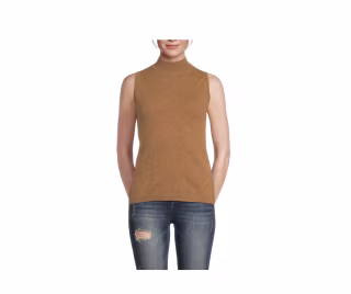 Saks Fifth Avenue 100% Cashmere Basic Mock Turtleneck Sleeveless Top