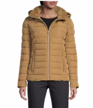 MICHAEL Michael Kors Missy Faux Fur-Trim Hooded Quilted Jacket