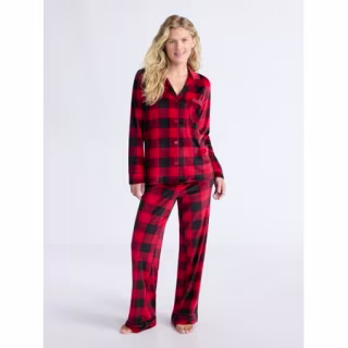 Joyspun Stretch Velour Notch Collar Long Sleeve Pajama Set
