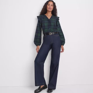Lands' End Women's Ruffle Front Flannel Popover Blouse