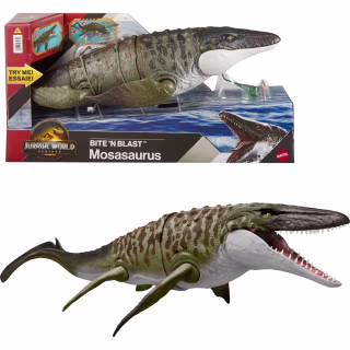 Jurassic World Rebirth Bite N Blast Mosasaurus Action Figure and Mini Dilophosaurus